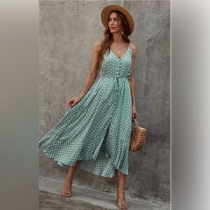 NWT BROVAVE Elegant Green Polka Dot Maxi Dress Size Small